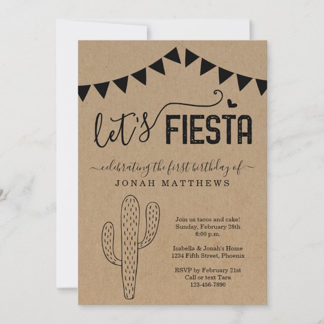 Let's Fiesta Mexican Theme Birthday Party Invitation (Front)