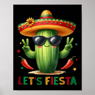 Let's Fiesta Mexico Fiesta Taco Guitar Cactus Cinc Poster