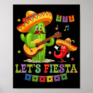 Let's fiesta mexico fiesta taco guitar cactus cinc poster