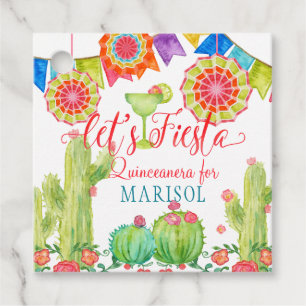 Lets Fiesta Quinceanera Party Watercolor Cactus Favour Tags