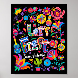 Lets Fiesta San Antonio Floral Funny Cinco De Mayo Poster