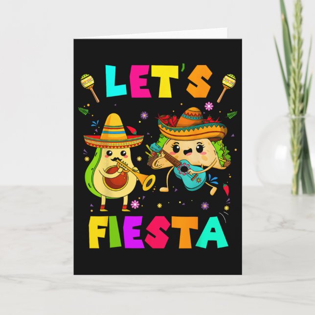 Lets Fiesta Taco Avocado Funny Cinco De Mayo Mexic Card (Front)