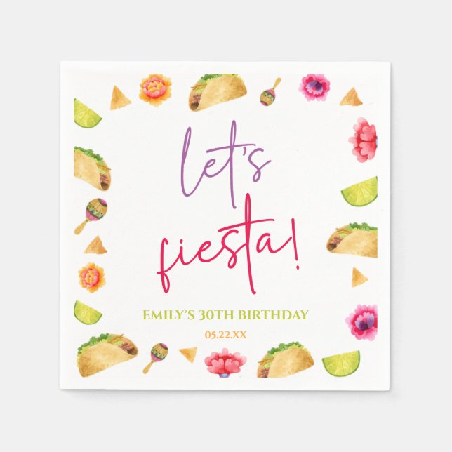 Let's Fiesta Taco Mexican Fiesta Birthday Party Napkin (Front)