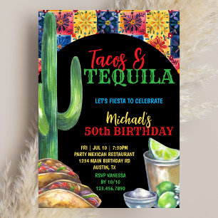 Let's Fiesta Tacos & Tequila Mexican 50th Birthday Invitation