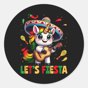 Lets Fiesta Unicorn Sombrero Cinco De Mayo Mexican Classic Round Sticker