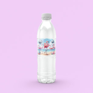 Let's Flamenco! Birthday Beach Bash Water Bottle Label