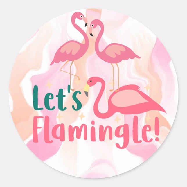 Let's Flamingale with Flamingo Birds  Classic Round Sticker (Front)