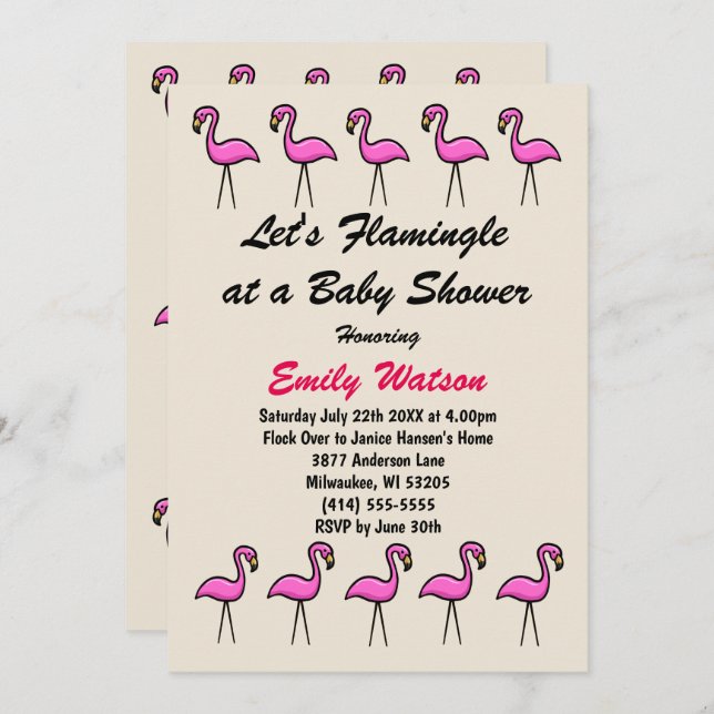 Let's Flamingle at a Baby Shower Invitation Card (Front/Back)