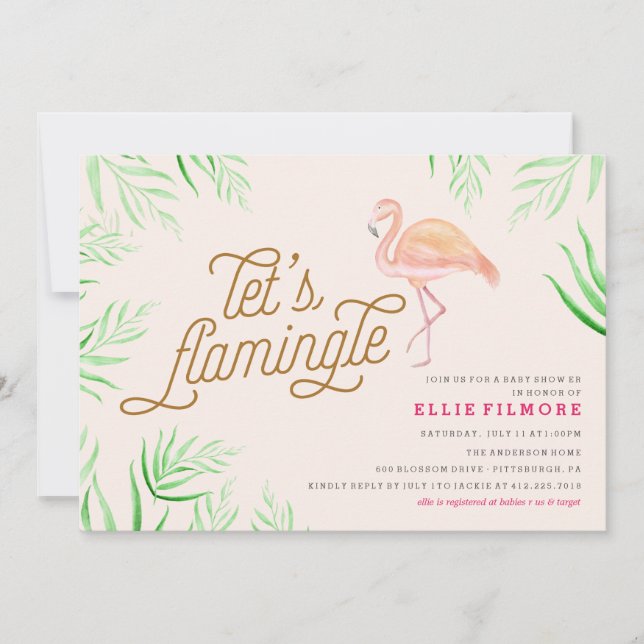 LET'S FLAMINGLE BABY SHOWER FLAMINGO INVITATION (Front)