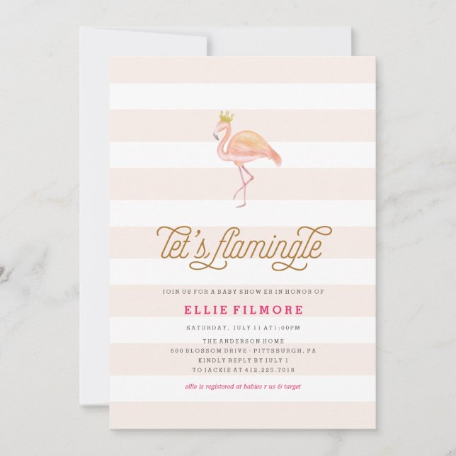 LET'S FLAMINGLE BABY SHOWER FLAMINGO INVITATION (Front)