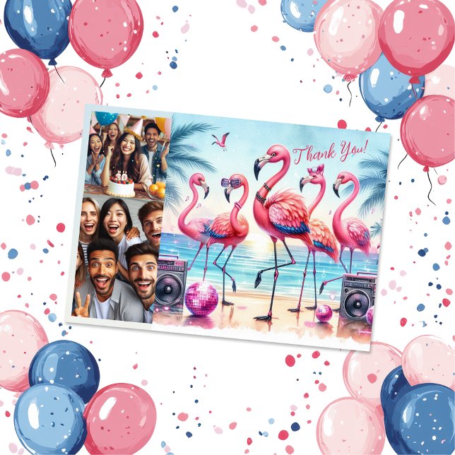 Let's Flamingle Beach Birthday Bash Photo Thank You Card (Creator Uploaded)