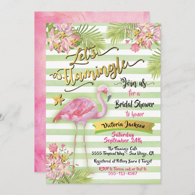 Let's Flamingle Bridal Shower Invitations (Front/Back)