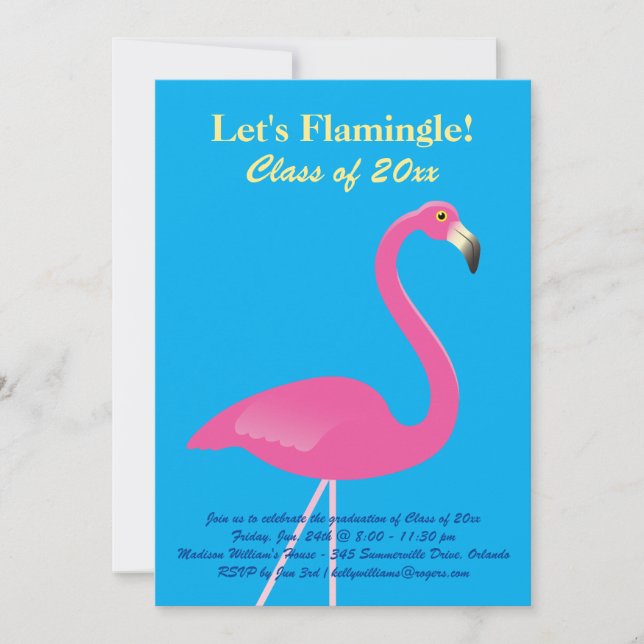 Let's Flamingle Class of 2019 Graduation - Blue Invitation (Front)
