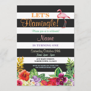 Let's Flamingle Flamingo Any Age Birthday Invite 1