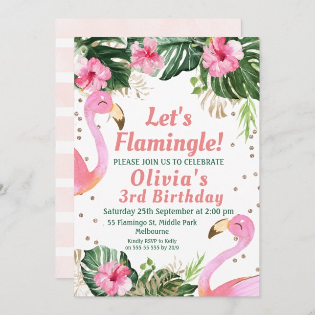 Let's Flamingle Flamingo Birthday Invitation (Front/Back)