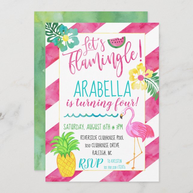 Let's Flamingle Flamingo Party Invitation (Front/Back)