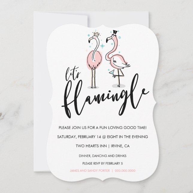 Let's Flamingle Flamingo Scalloped Invitation (Front)