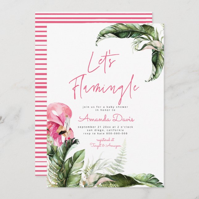 Let's Flamingle Flamingo Tropical Baby Shower Invitation (Front/Back)