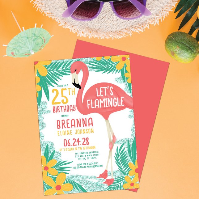 Let's Flamingle Flamingo Tropical Floral Birthday Invitation (Creator Uploaded)