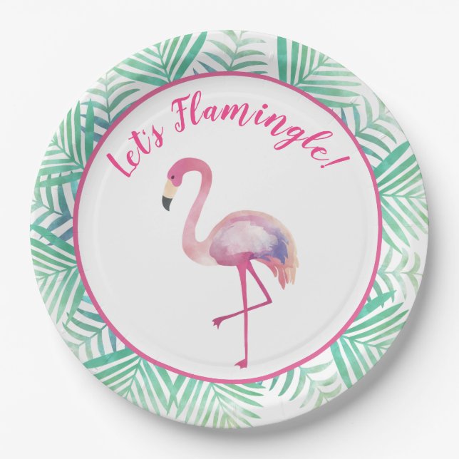 Let's Flamingle Flamingo Tropical Paper Plate (Front)