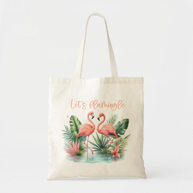 "Let's Flamingle" Flamingos Tote Bag (Front)