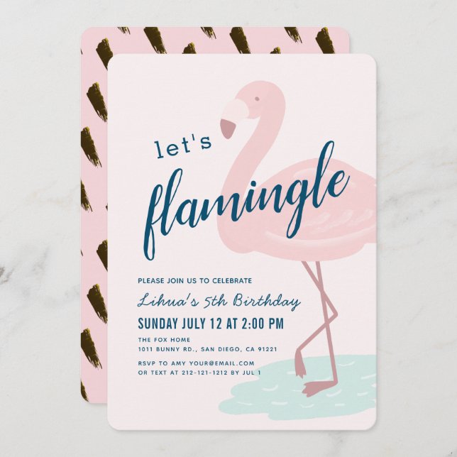 Let's Flamingle Framingo Girl Pink Birthday Invitation (Front/Back)