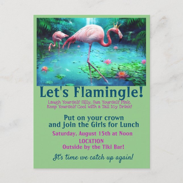 Let's Flamingle! Girl Lunch (or whatever) Postcard (Front)