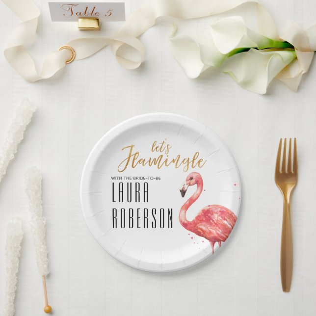 Let's Flamingle Gold Glitter Bridal Shower Paper Plate (Wedding)
