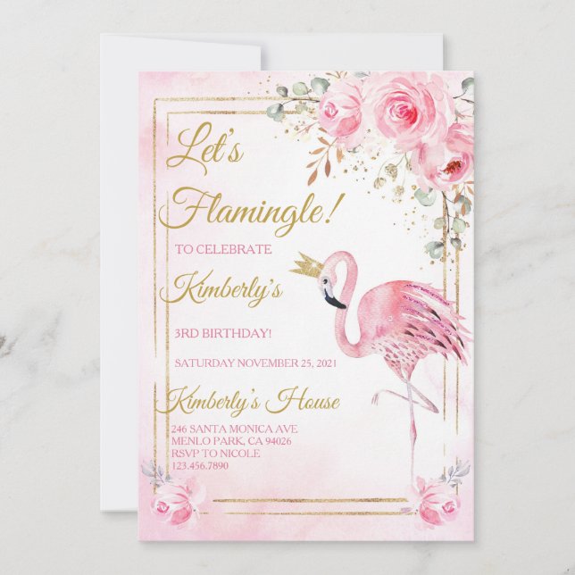 Let's Flamingle  Modern Flamingo Birthday Party Invitation (Front)