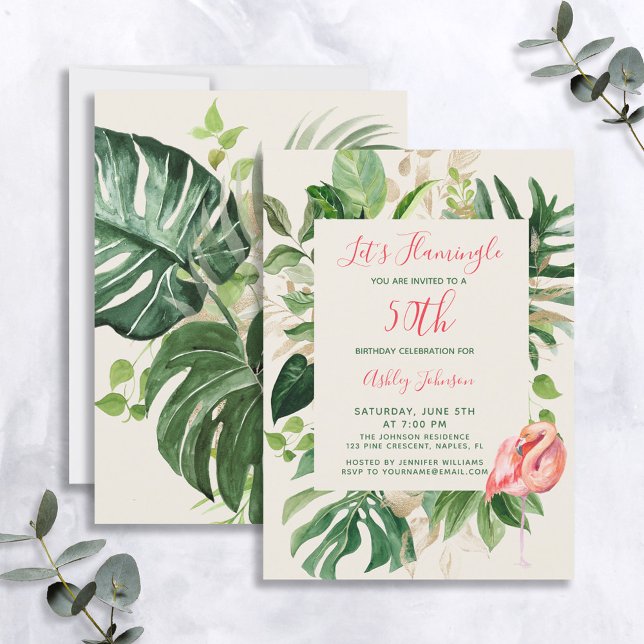 Let's Flamingle Pink 50th Tropical Birthday Party Invitation (Creator Uploaded)
