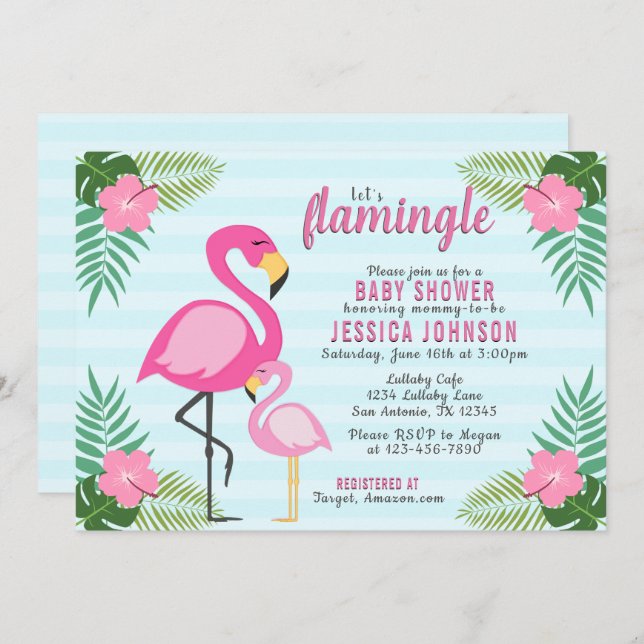 Let's Flamingle Pink Flamingo Baby Shower Invitation (Front/Back)