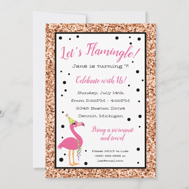 Let's Flamingle! Pink Flamingo Birthday Party Invitation (Front)