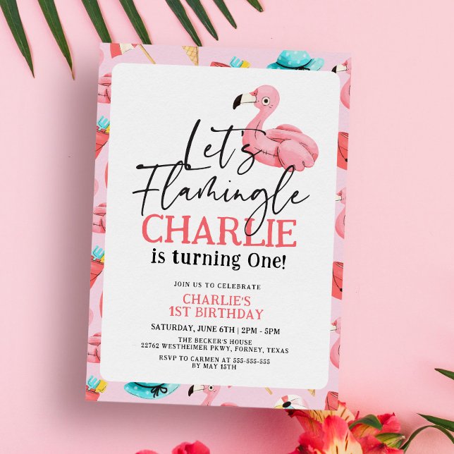 Let's Flamingle Pink Flamingo Girl 1st Birthday Invitation (Creator Uploaded)
