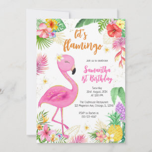 Let's Flamingle Pink Girl Tropical Birthday Invitation