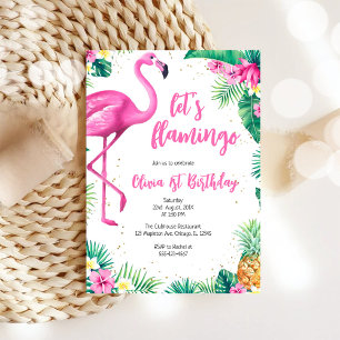 Let's Flamingle Pink Girl Tropical Birthday Invitation