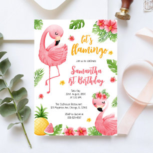 Let's Flamingle Pink Girl Tropical Birthday Invitation