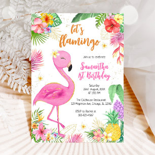 Let's Flamingle Pink Girl Tropical Birthday Invitation