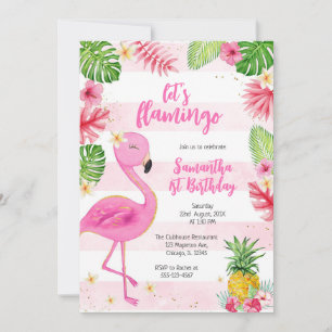 Let's Flamingle Pink Girl Tropical Birthday Invitation