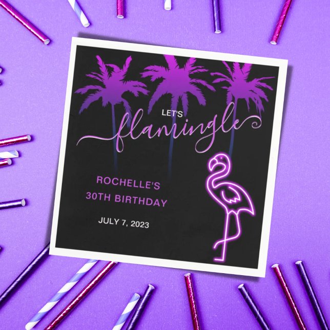 Let's Flamingle Pink Neon Flamingo Birthday Napkin (Creator Uploaded)