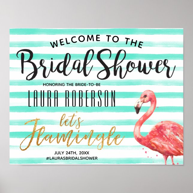 Let's Flamingle Stripes | Bridal Shower Welcome Poster (Front)