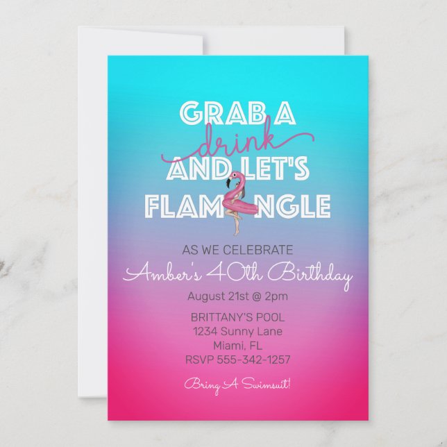 Lets Flamingle Summer Pool Party 40th Birthday Invitation (Front)