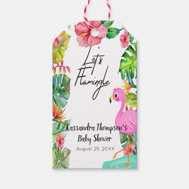 Let's Flamingle Tropical Baby Shower Gift Tag (Front)