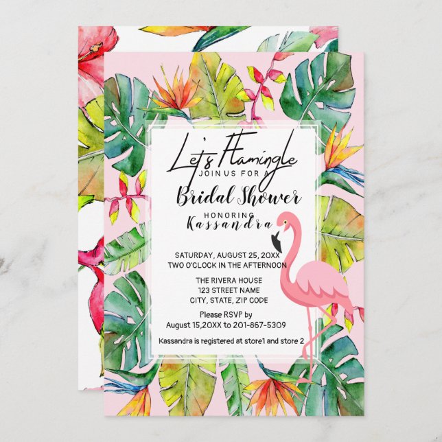 Let's Flamingle Tropical Bridal Shower Invitation (Front/Back)