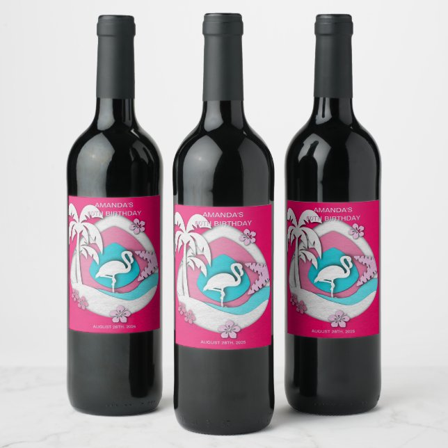 Let's Flamingle Tropical Flamingo 60th Birthday Wine Label (Bottles)