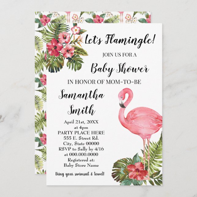 Let's Flamingle! tropical flamingo baby shower Invitation (Front/Back)