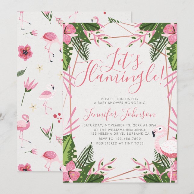 Let's Flamingle Tropical Flamingo Baby Shower Invitation (Front/Back)