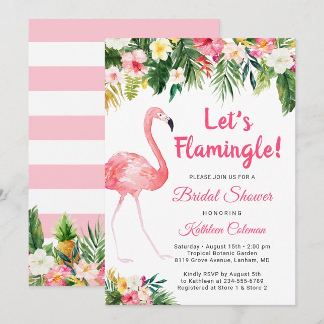 Let's Flamingle Tropical Floral Bridal Shower Invitation (Front/Back)