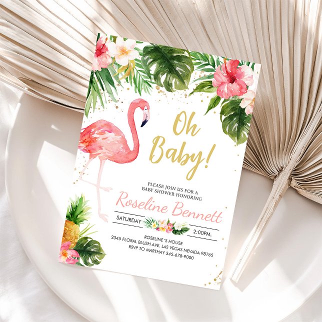 Let's Flamingle Tropical Girl Baby Shower Invitation (Creator Uploaded)