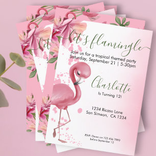 Lets Flamingle Tropical Pink Flamingo Birthday Invitation