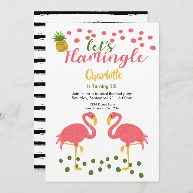 Lets Flamingle Tropical Pink Flamingo Birthday Invitation (Front/Back)
